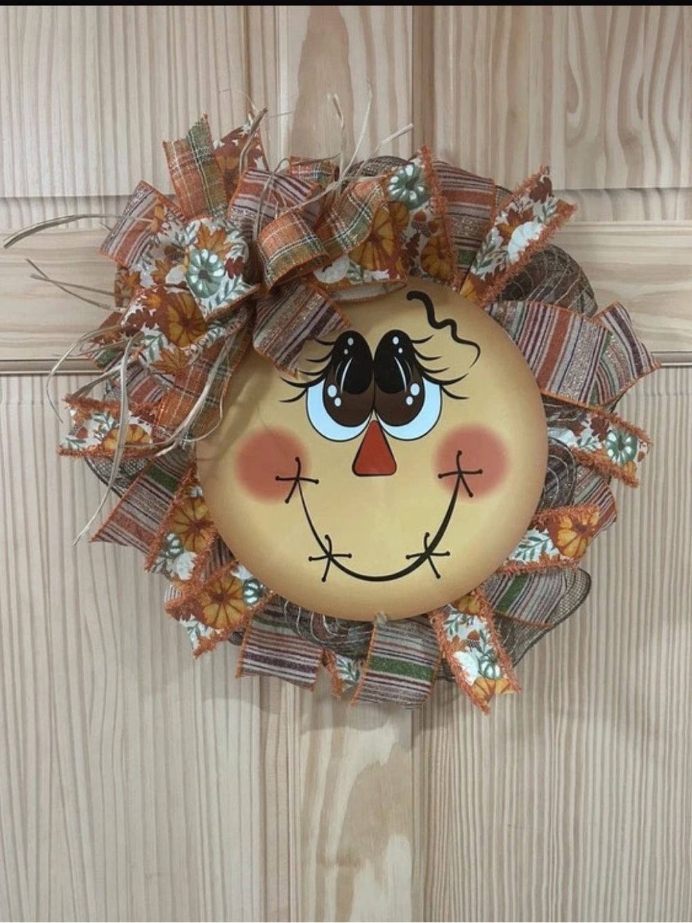 NEW Mini Autumn Smile Harvest Scarecrow Wreath - Orange